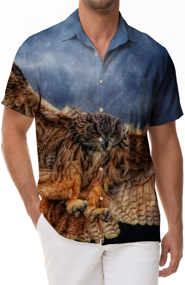 Regular Fit Owl Beliefs Men's Printed Short Sleeve Casual Business Button Down Shirt Tropical