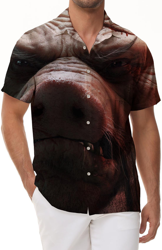 Playful piglet print Hawaiian shirt trendy tropical summer wear for men retro beachwear