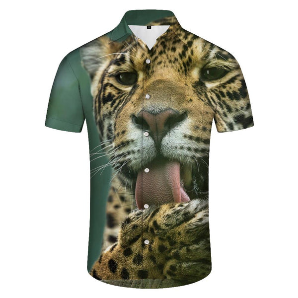 
Naughty and cool little leopard men's animal short-sleeved Hawaiian button sports breathable fashionable and comfortable short-sleeved
                