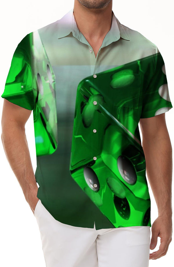 Cool Green Casino Dice Art Mens Casual Short Sleeve Button Lapel Hawaiian Shirt Beach Top