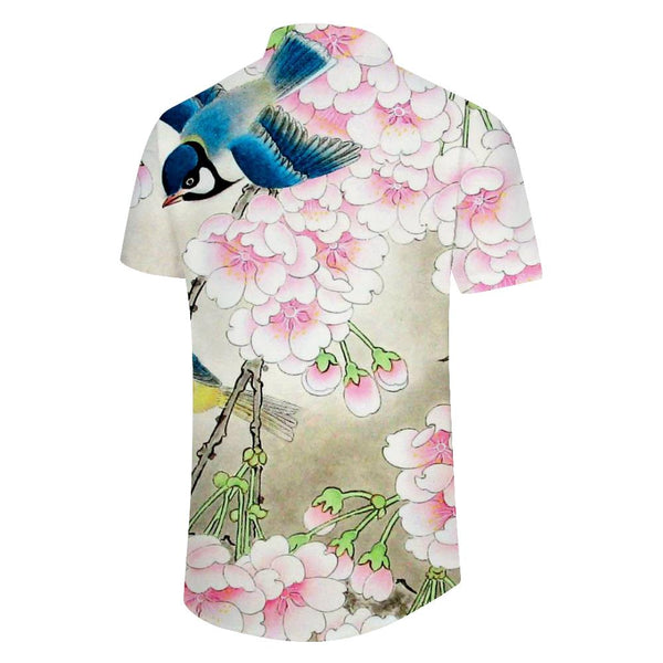 
Sakura Bird Men's Hawaiian Shirt Men's Summer Beach Casual Daily Button Shirt Short Sleeve
                