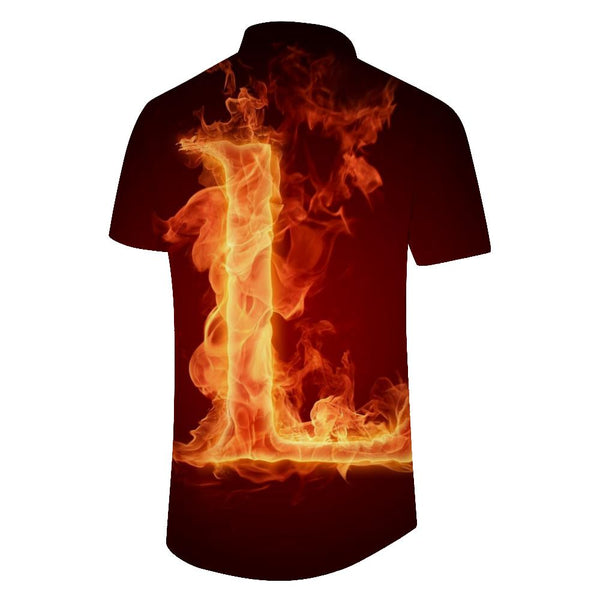 
Fashion L English letter retro cool flame Hawaiian shirt beach shirt clothes men's printed short-sleeved shirt classic
                