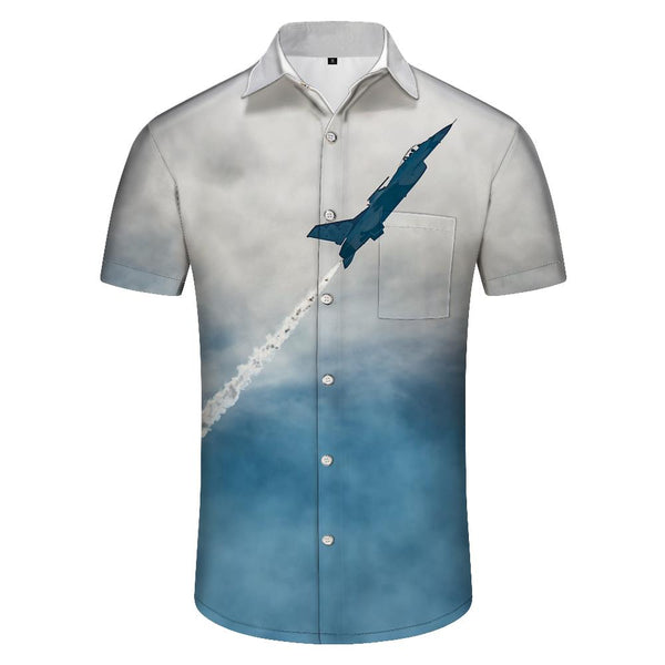
High Altitude Fighter Aircraft Beach Shirt Tropical Vacation Men's Shirt Short Sleeve Collar Button
                