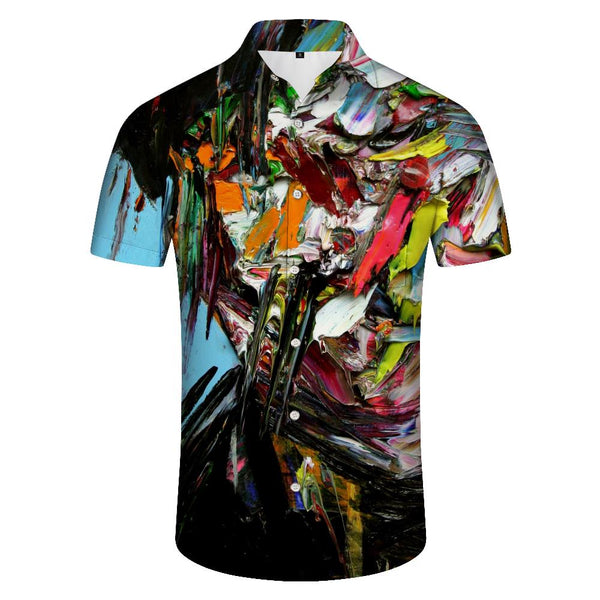 
Artistic paint abstract color comfortable breathable fashion short-sleeved shirt retro style four seasons Hawaiian button pocket men's casual short-sleeved paint painting
                