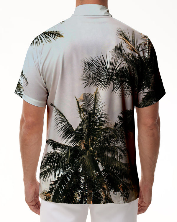 
Tropical coconut leaf holiday beach shirt short sleeve summer fashion short sleeve button-down Hawaiian lapel pocket short sleeve shirt men's
                