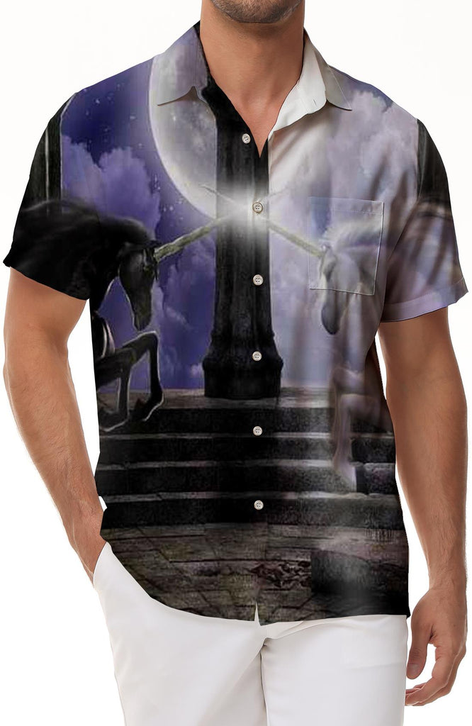 Unicornrn Magic Design Hawaiian Shirt Men's Casual Short Sleeve Top Button-up Regular Fit Shirt Four Seasons