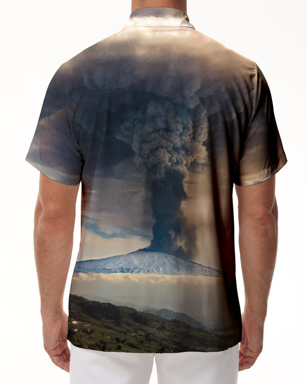 
Natural disaster Japan Mount Fuji volcano eruption mens casual button down shirt summer casual short sleeve tops for office beach travel
                