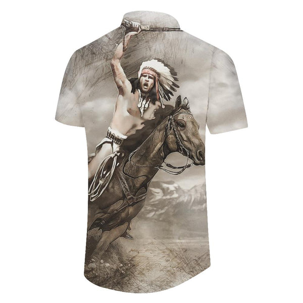 
Oil painting running horse men's Hawaiian shirt short sleeve button casual shirt suitable for summer beach
                