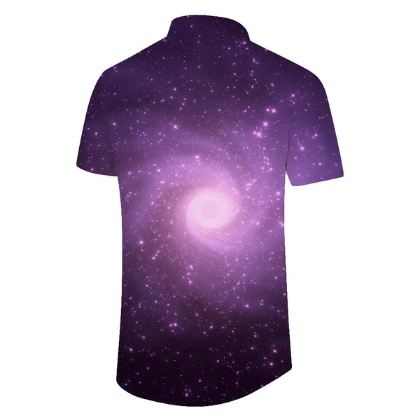 
Purple Space Hawaiian Tropical Button Up Top Men's Short Sleeve Casual Button Up Beach Shirt
                