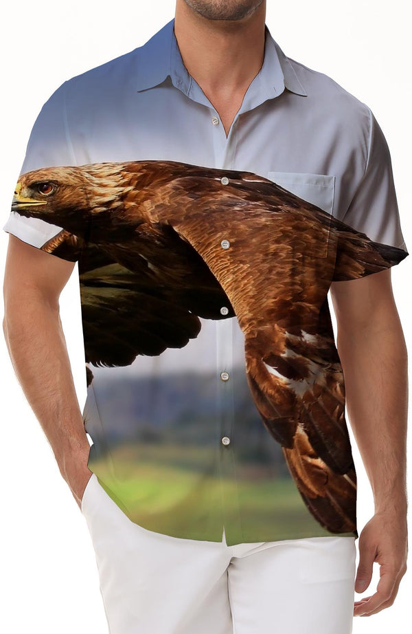Prairie Sky King Eagle Tropical Rainforest Hawaii Four Seasons Button Fashion Short Sleeve Shirt Men's Casual Daily Tops Shirt Style