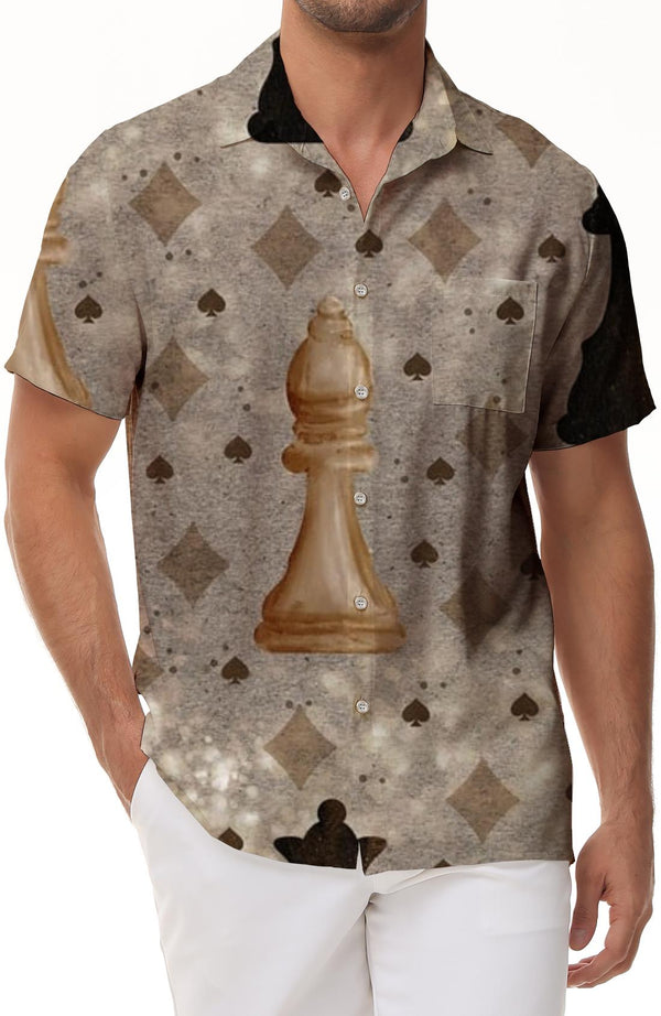 Men's Chessman Pattern Button Short Sleeve Hawaiian Shirt Tropical Beach Shirt Holiday Party