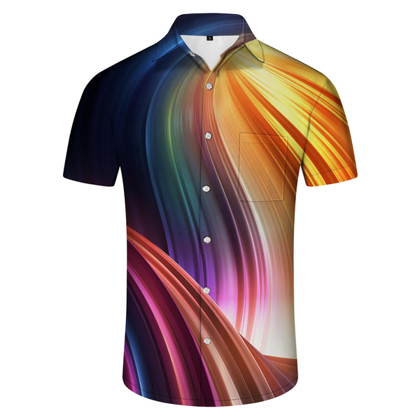 
Rainbow Gorgeous Outdoor Loose Menswear Tropical Hawaiian Button Shirt Short Sleeve Beachwear 3d Abstract Geometric Print Pattern
                