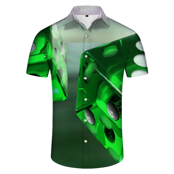 
Cool Green Casino Dice Art Mens Casual Short Sleeve Button Lapel Hawaiian Shirt Beach Top
                