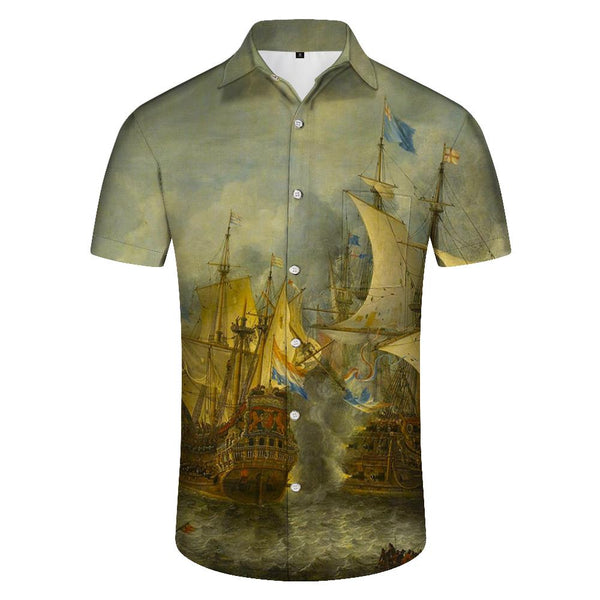 
Retro Oil Painting Tang Dynasty Sailing Boat Men's Cuban Collar Shirt Casual Button Shirt Short Sleeve Holiday Beach
                