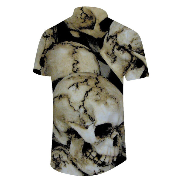 
Retro cool skull print shirt Hawaiian button-down lapel hip-hop summer men's casual loose short sleeves
                