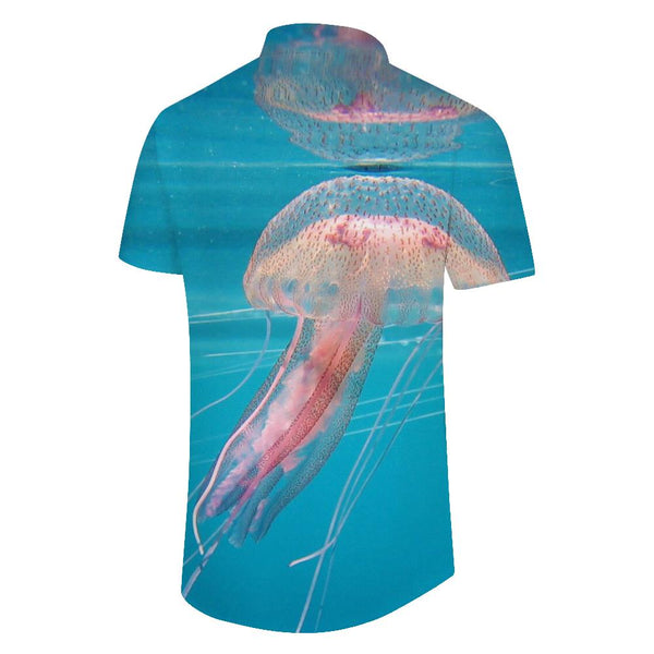 
Jellyfish pink loose casual daily travel vacation men's Hawaiian beach shirt art jellyfish pattern short sleeve button short sleeve
                