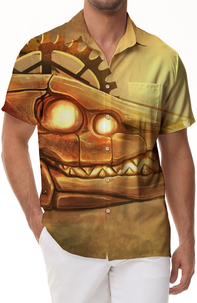 Abstract evil crocodile men's short sleeve shirt Cuban collar button down top Hawaiian rainforest short sleeve
