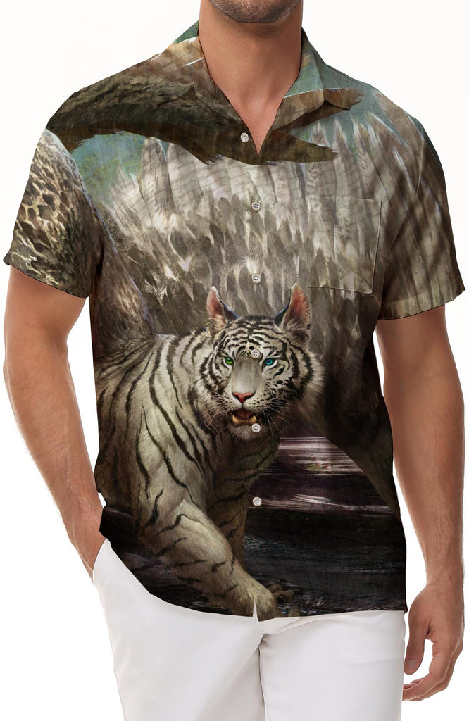 Majestic Casual Men's Tiger Hawaiian Shirt Loose Short Sleeve Top Street Casual Shirt Polyester