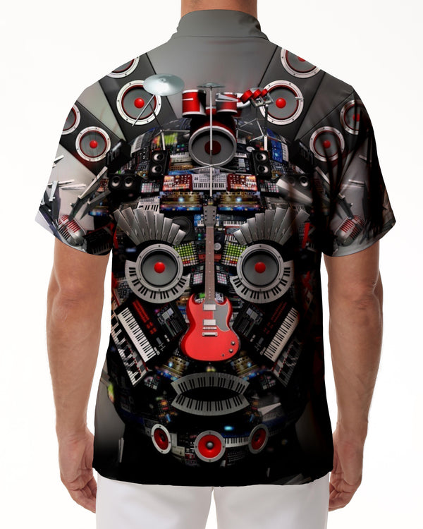 
Lapel music abstract geometric head short-sleeved shirt daily top shirt fashion summer men's short-sleeved shirt daily travel
                