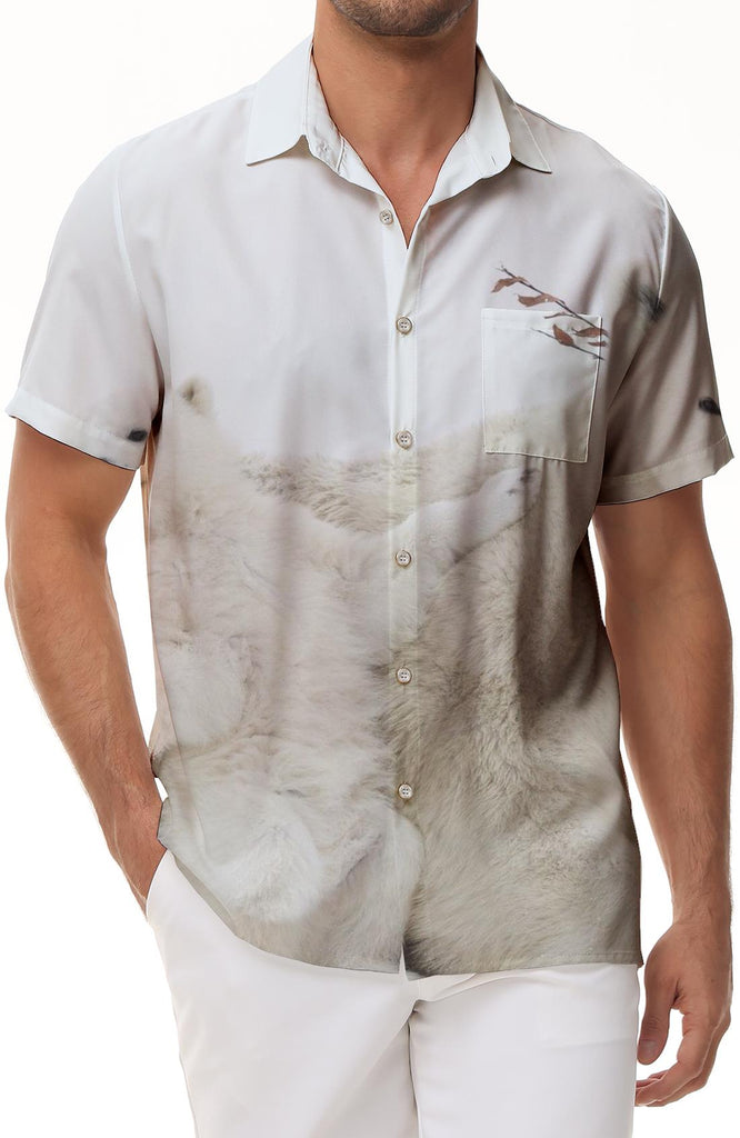 Hunter Ice Animal Hawaiian Shirt White Polar Bear Men's Casual Button Short Sleeve Pattern Daily