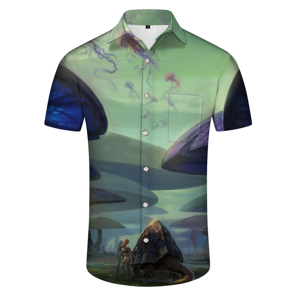 
Sci-fi Cartoon Men's Casual Fun Mushroom Shirt Fungus Pattern Short Sleeve Button Shirt
                
