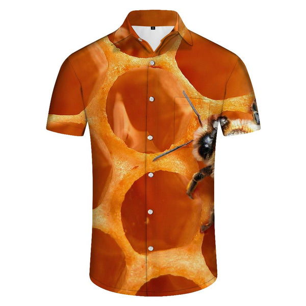 
Bees on Hive Honeycomb Hawaiian Shirt for Men Short Sleeved Casual Summer Beach Shirts
                