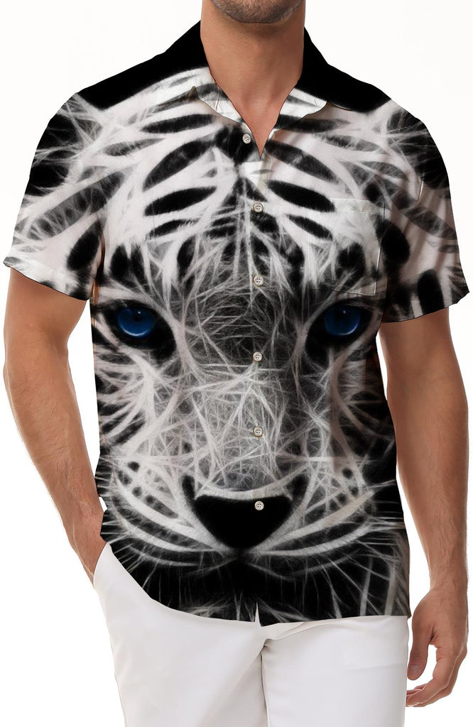 Men's short-sleeved tiger pattern shirt business home clothes casual summer wear sweat-absorbent quick-drying breathable fashion