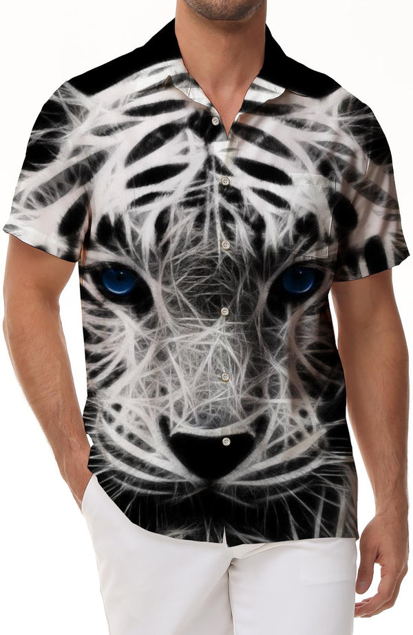 Men's short-sleeved tiger pattern shirt business home clothes casual summer wear sweat-absorbent quick-drying breathable fashion