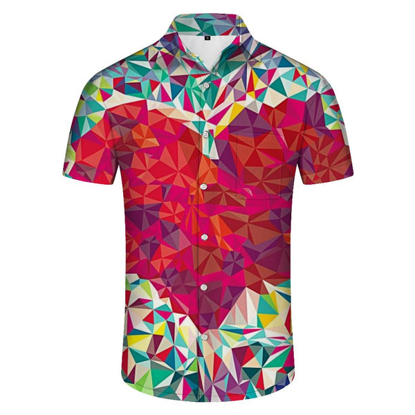 
Colorful geometric heart pattern men's casual short-sleeved Hawaiian tropical shirt summer vacation shirt
                