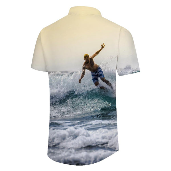 
Hawaiian cool surfing fun casual men's short-sleeved button-down lapel personalized tops loose pocket shirt summer
                