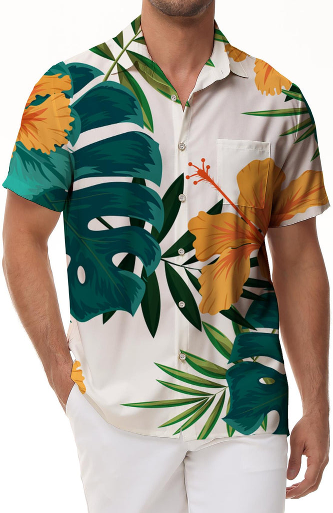 Mens Hawaiian Shirt 3D Trendy Short Sleeve Floral Pattern Casual Print Beach Shirt Short Sleeve Button Tropical