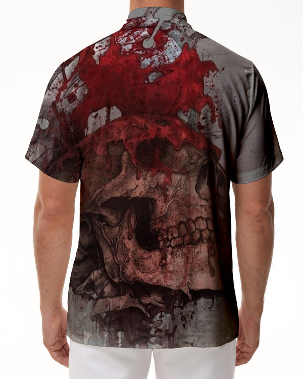 
Printed streetwear men's skull graphic fashion summer tropical hawaiian button down lapel pocket short sleeve shirt regular fit
                