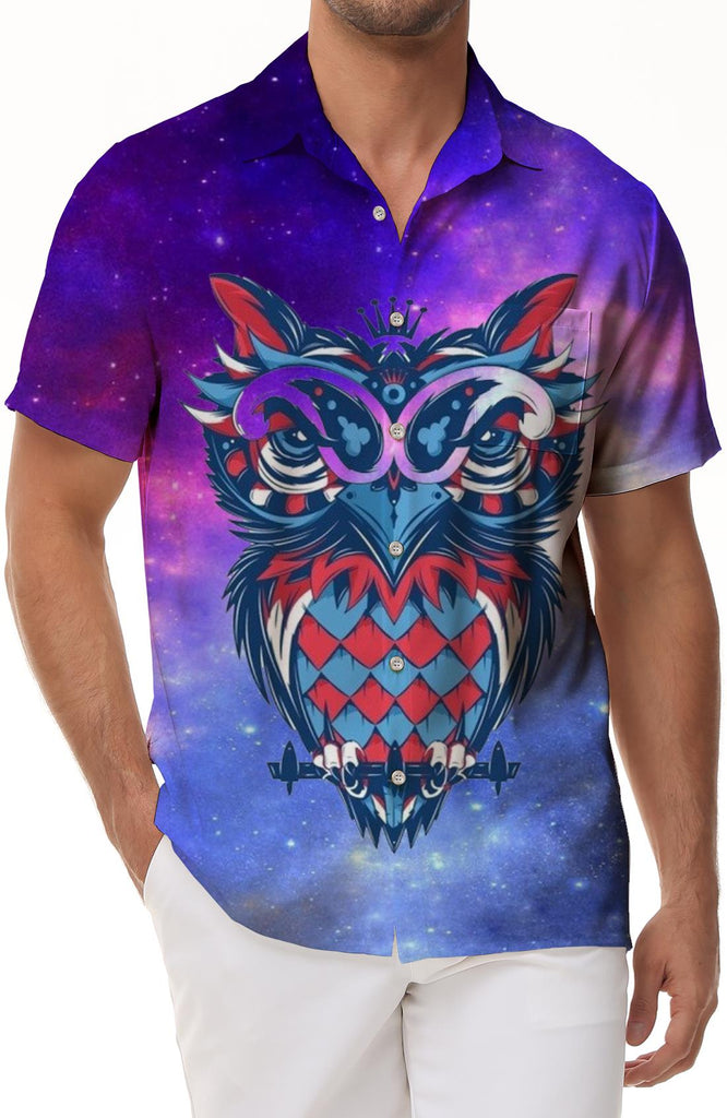 Colorful Owl Mandala Men's Short Sleeve Shirt Button Down Collar Shirts with Pocket