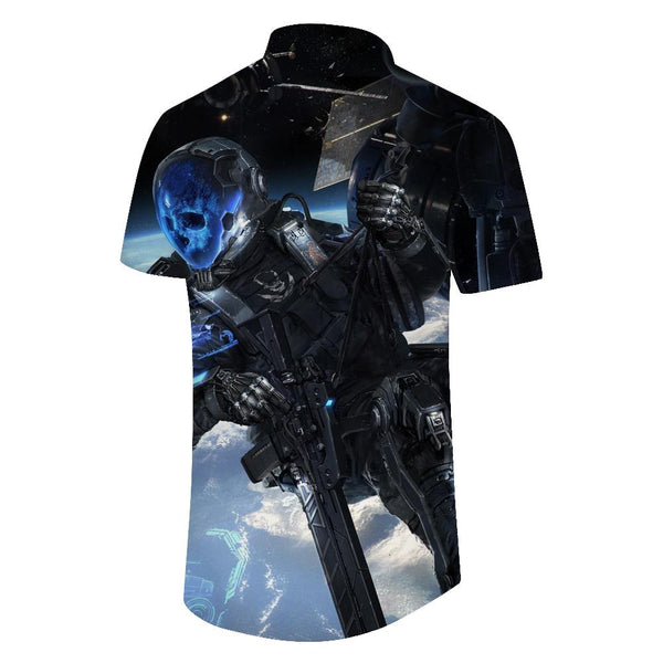 
European and American popular men's new short-sleeved space alien print shirt casual Hawaiian summer shirt button-down
                