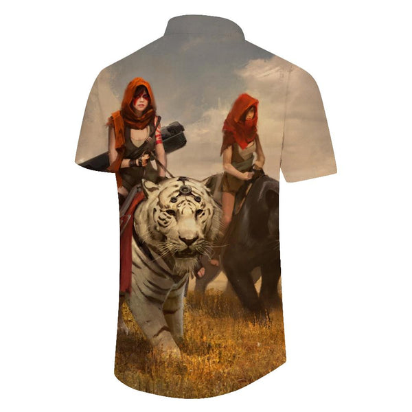 
Green Forests Tiger Summer Casual Short Sleeve Tops Men Shirt Button Down Formal Shirts for Office Travel Beach Sand Party
                