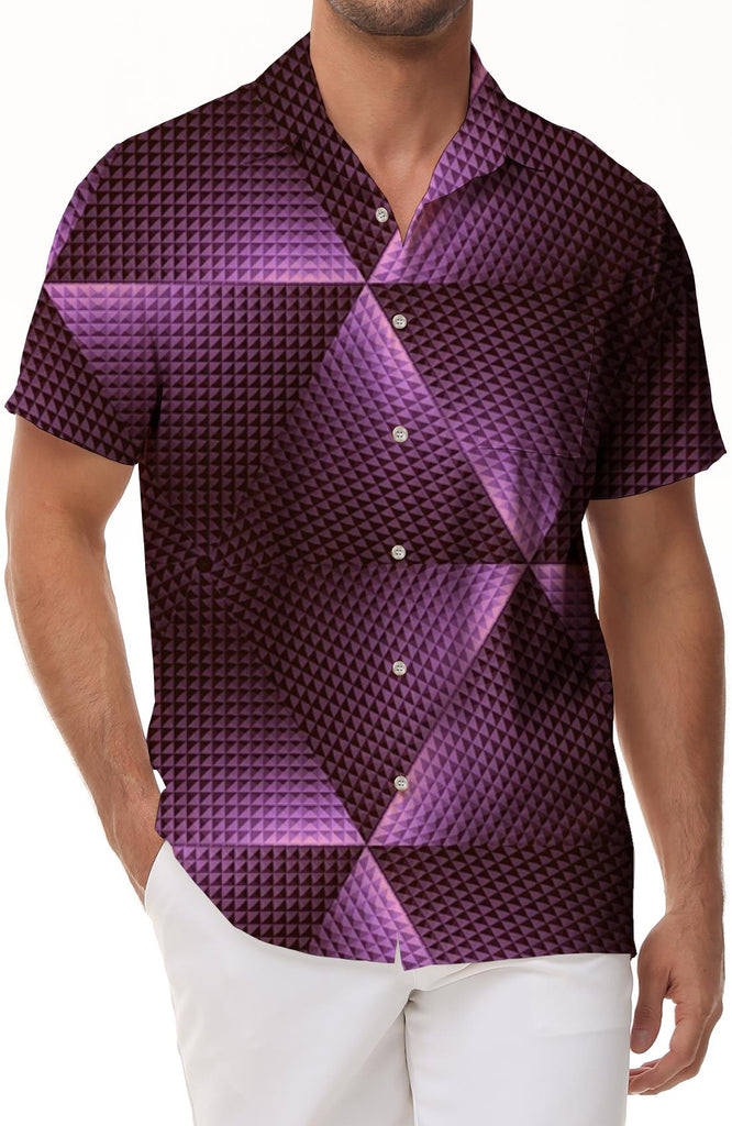 Purple gradient geometric pattern men's short-sleeved shirt fashionable casual design summer cool and comfortable top short sleeve