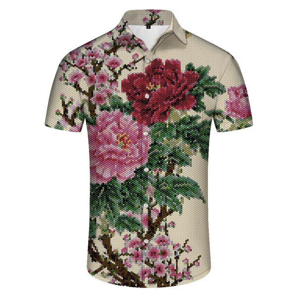 
Peony Flower Ancient Style Pattern Short Sleeve Shirt Chinese Retro Art Polyester Seaside Holiday Short Sleeve Shirt Casual Hawaiian Holiday
                
