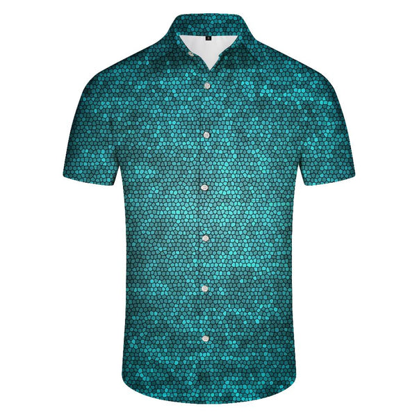 
Tops Fashion Retro Style Blue Bright Leather Men's Short Sleeve Formal Shirt Casual Button-down Shirt Rich Prints
                