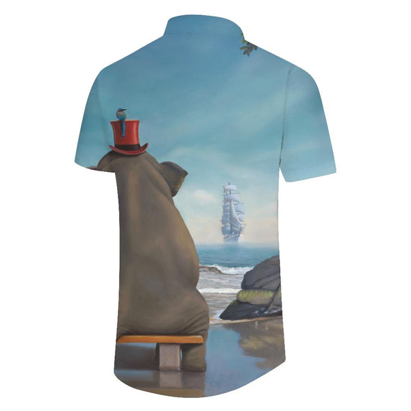 
Hawaiian Shirt Mens Casual Elephant Sitting On A Pile Of Luggage Mens Ocean Tropical Short Sleeve Button Down Beach Shirt Tops
                