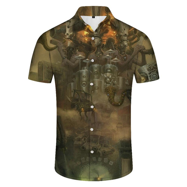 
Metallic Copper Monster Personalized Gear Pattern Men's Hawaiian Short Sleeve Retro Pattern Fashion Top
                