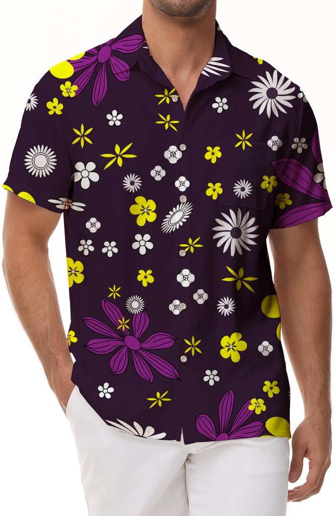 Vintage floral casual men's casual loose fashion summer fun Hawaiian button down lapel beach seaside shirt