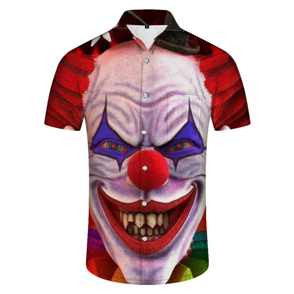 
3D printed short-sleeved shirt tropical rainforest men's casual loose daily vacation travel Hawaiian pocket lapel button short-sleeved shirt crazy clown
                