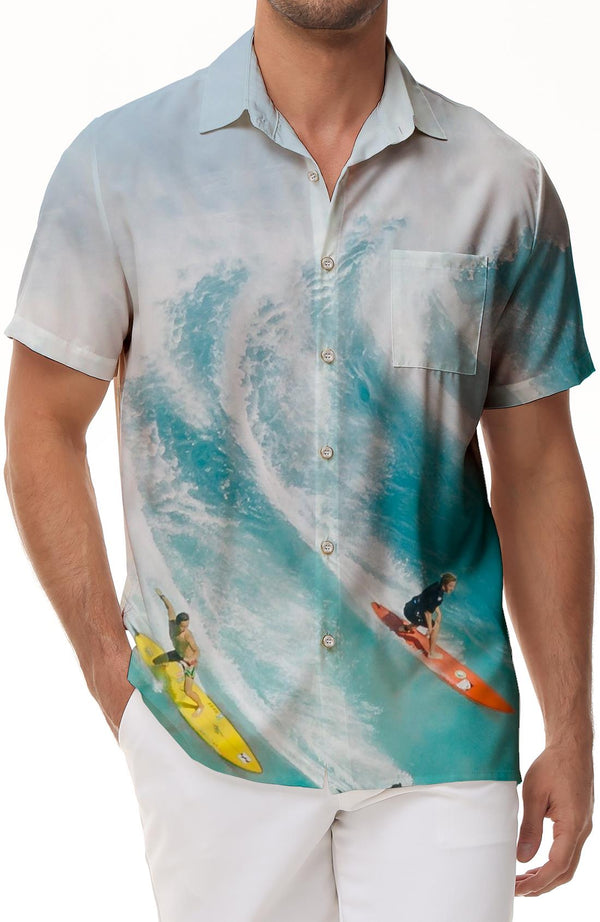 High wave exciting Hawaiian sea surfing sports men's fun fashion comfortable breathable short sleeve shirt tops