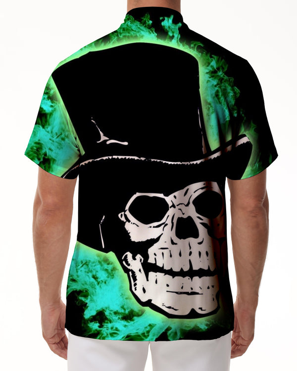 
Men's Casual Short Sleeve Green Skull Shirt Print Clothes Loose Lapel Summer Tops
                
