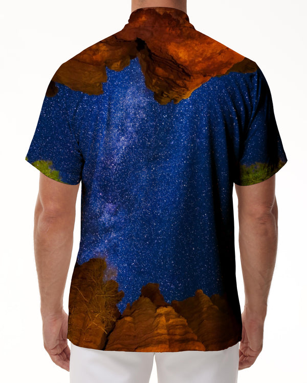 
Desert Wild Chibi Silver Sea Men's Shirt Short Sleeve Casual Loose Button Shirt Beach Shirt Starry Sky
                