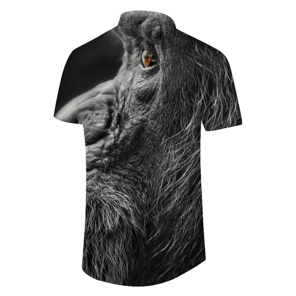 
Thick hair wild animal gorilla Africa men's casual loose button Hawaiian lapel suitable for vacation street walking daily fishing
                