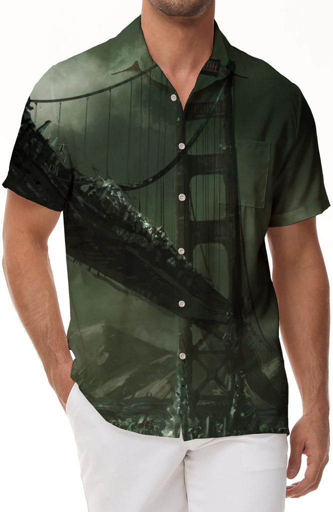 Collapsed bridge tropical beach shirt Hawaii men's casual loose vacation seaside resort clothing