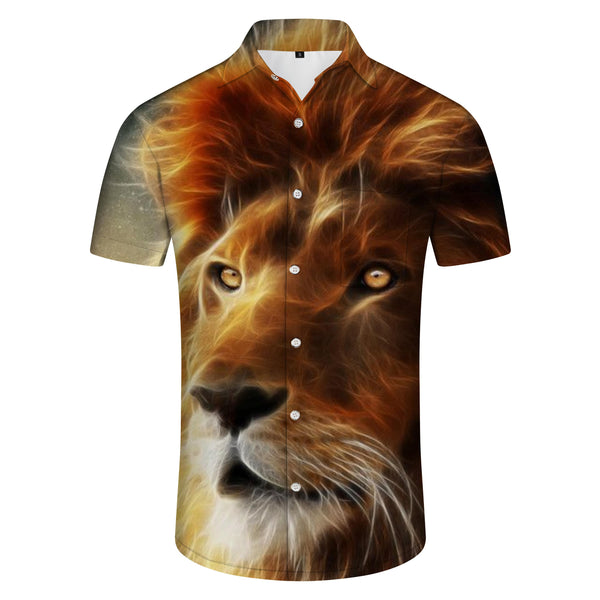 
Wild Animal King Lion Men's Short Sleeve Shirts Casual Button Down Summer Beach Shirt Classic Fit Tops
                