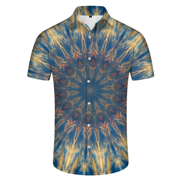 
Blue abstract pattern design men's casual short-sleeved shirt summer casual fashion shirt
                