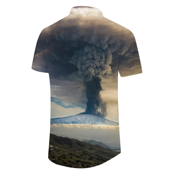 
Natural disaster Japan Mount Fuji volcano eruption mens casual button down shirt summer casual short sleeve tops for office beach travel
                